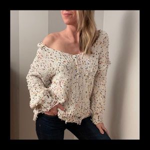 POL Distressed Multicolored Speckled Plush Pullover Sweater Hoodie